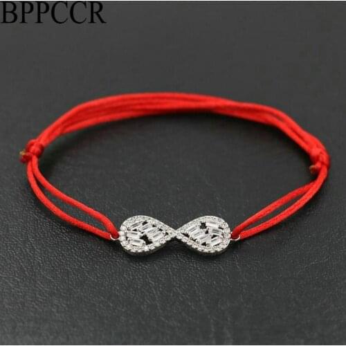BPPCCR Shiny Crystal Zircon AAA Digital 8 Infinity Women Lucky Red Rope Thread String Bracelets Lucky Pulseira Lovers Gifts