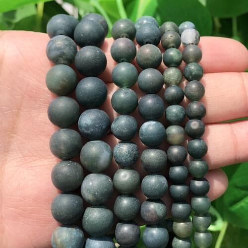 Natural Stone Beads Dull Polished Matte Green Moss Agates Round Loose Beads for Needlework Making Diy Bracelet Accessories Pearl