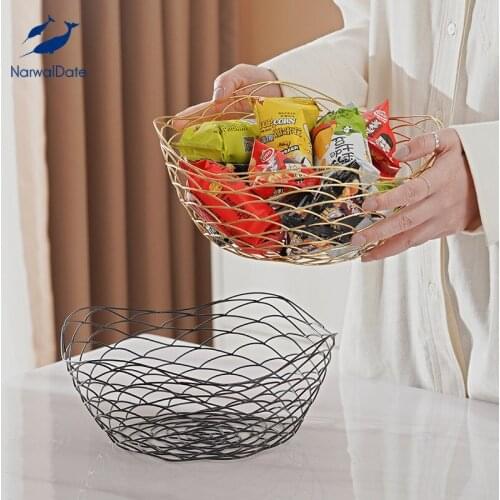 Household Wave Type Storage Basket Nordic Wrought Iron Fruit Plate for Living Room Coffee Table Hollow-carved Design Snack Bowl