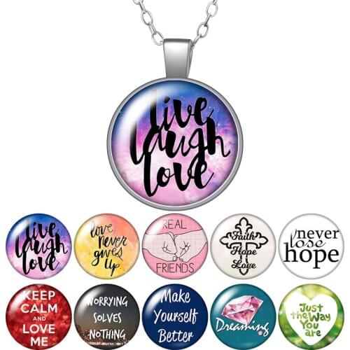Fashion Keep calm and Love Words letters Photo Pendant Necklace 25mm Glass Cabochon Women Girl Jewelry Party Birthday Gift 50cm