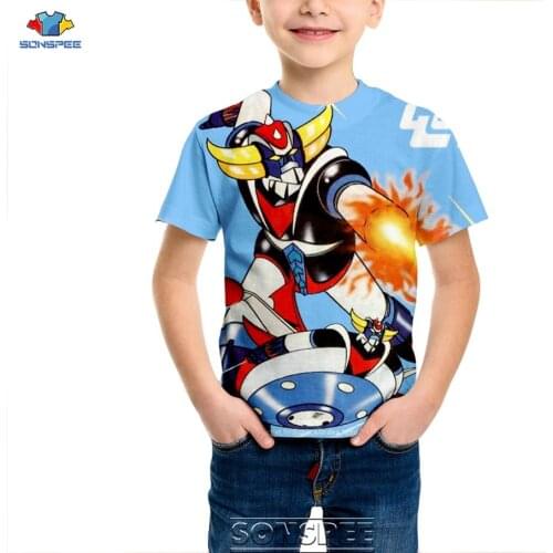 SONSPEE Anime Goldorak Print Kids Children T-shirts Casual Fashion Short Sleeve T Shirt Summer Cool Cartoon Boy/Girl Tees Tops