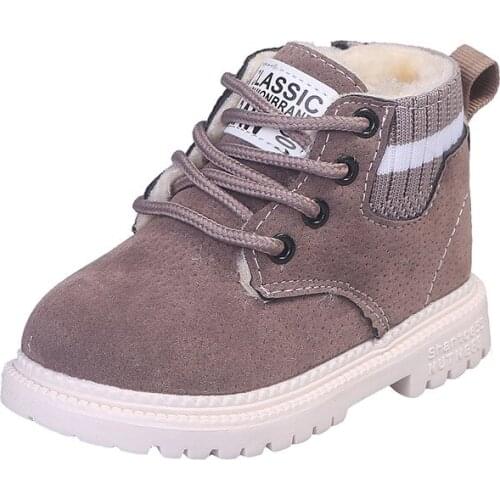 Children Snow Boots New Winter Plush Warm Martin Boots Boys Shoes Fashion Leather Soft Fleece Antislip Girls Boots Eu 21-30 B389