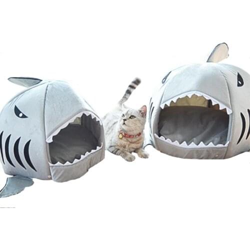 Shark Pet Dog House Creative Crystal Velvet Pet House Washable Cat Dog Bed Comfortable Soft Small Medium Large Cats Dogs House