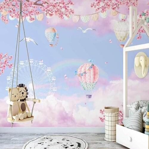 Custom Photo Wallpaper 3D Hand-painted Dream Cloud Paradise Hot Air Balloon Childrens Room Mural Creative Papel De Parede 3 D