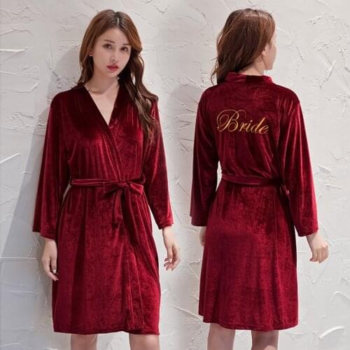 Kimono Gown Women Sleepwear Bathrobe Bridal Wedding Robe Velour Embroidery Letter Soft Velvet Intimate Lingerie Homewear