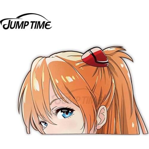 JumpTime 13 x 10cm Asuka Langley Sohryu Evangelion Peeker Car Stickers Waterproof DIY 3D Sticker Bumper Window Decal Decoration