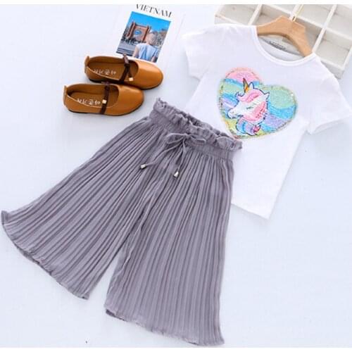 Toddler Girls Clothing Sets 2021 Summer Girls Clothes Unicorn Sequins Chiffon Pants Outfit Kids Tracksuit Suit Children Clothing