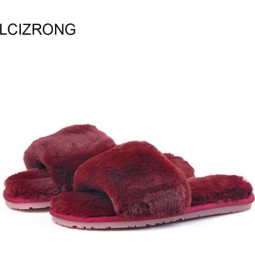 LCIZRONG Winter 8 Colors Faux Fur Plush Home Slippers Women 35-42 Large Size Warm Comfortable Sweet Flat Slipper Unisex Slippers