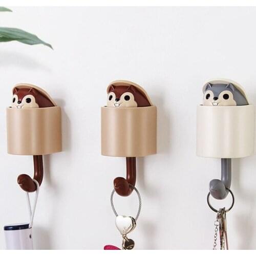 Cute squirrel Hooks Plastic Door Hangers Self Adhesive Wall Hangers Hat Racks Keys Hanger wall organizer Home Decor key holder b