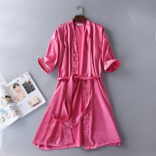 Mens and Womens Silk-like Bathrobe Nightgown Summer Solid Kimono Robe Three Quarter Sleeve Satin Robes Plus Size Dressing Gown