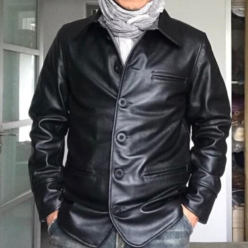 High Quality Real Cow Leather Jackets and Coat Russian Busness Mens Suit Jacket Cow Leather Overcoats Streetwear Coat 2019 A837