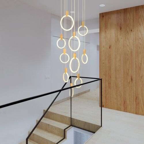New Modern Black Ring LED Chandelier Lighting For Staircase Gold Chandeliers Lobby Villa Decoration Light Fixtures