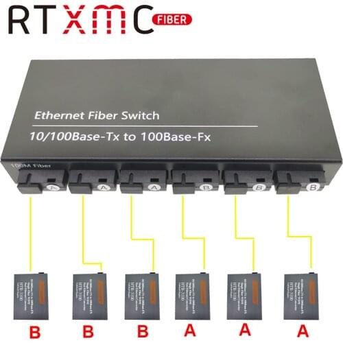 6Port 10/100M Ethernet Switch 6 Fiber Port 25KM 2 Port UTP RJ45 Fast Erhetnet Fiber Optical Switch With 5V 2A Power Supply