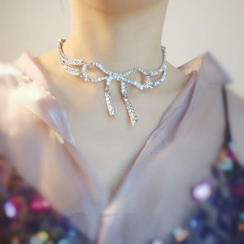 Zircon Bow Knot Necklace New Temperament Choker Fashion Wild Clavicle Chain Personality Necklace for Women Jewelry