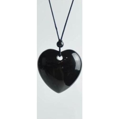 Natural Obsidian Pendant Jewelry Fine Jewelry Obsidian Carving Heart-shaped Creative Handwoven Personality Pendant