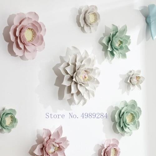 Modern 3D stereoscopic wall ceramics flowers decoration living room Wall mount Background wall lotus Home crafts decoration