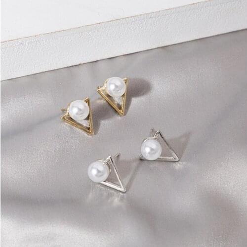 Triangle Pearl Earrings Gold/Silver Color Charm Jewelry Fashion Accessories