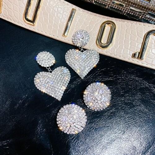 FYUAN Full Rhinestone Heart Drop Earrings for Women Fashion Shine Round Crystal Dangle Earrings Jewelry Gifts