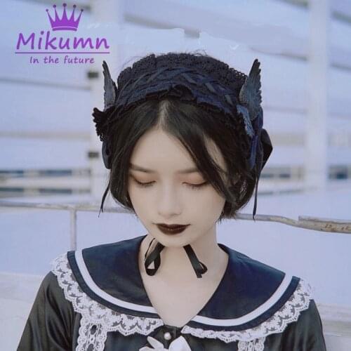 Harajuku Gothic Dark Black Angel Wings Lace Headband Headwear Lolita Cosplay Hair Accessories