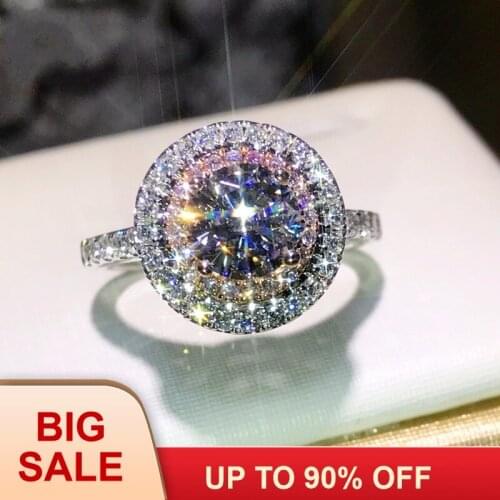 Women Fashion Genuine Silver color Promise ring AAAAA Pink Cz Engagement wedding band rings for women Gift