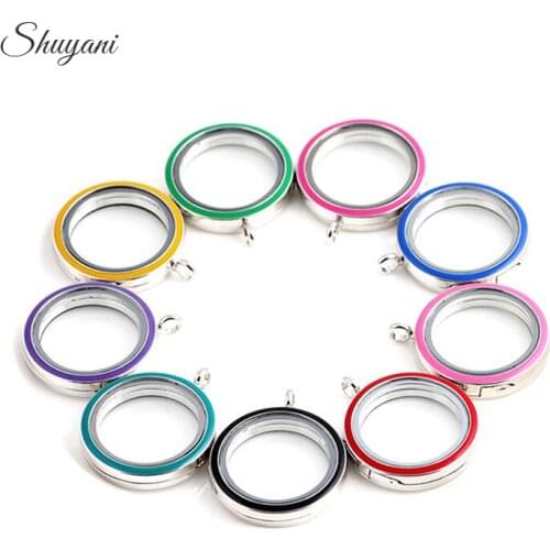 10pcs/lot 30mm Floating charms locket pendant necklace round colorful alloy magnetic glass living memory locket choker necklace
