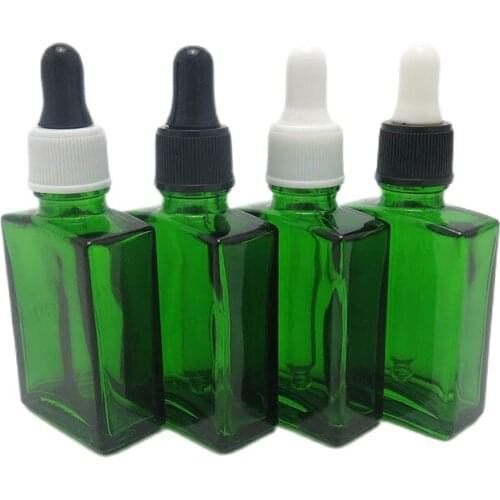 12pcs/lot 30ml Cobalt green flat square liquid glass bottle with plastic dropper 1oz Empty glass dropper container