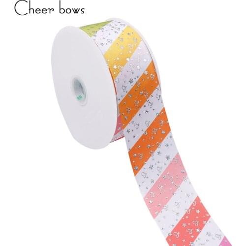 2Y/lot 75mm Cute Rainbow Printed Grosgrain Ribbon With Star Love Heart Bronzing DIY Hairbows Accessories Home Textile Ribbons