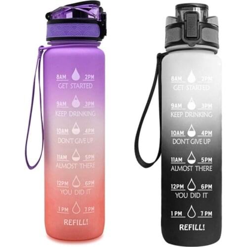 2PCS 32OZ Leakproof Drinking Water Bottles With Time Marker Straw Sports Gym Bottles Hiking Camping Drink Bottle, 3 & 5