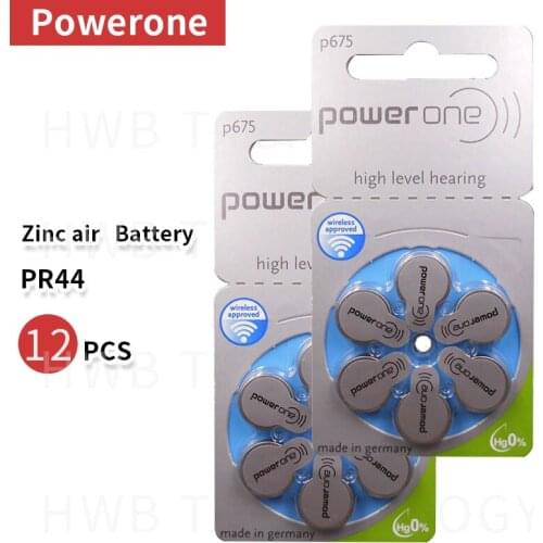 2pack (12pcs) Genuine PowerOne PR44 P675 A675 S675 zinc air button battery for Hearing aid Free shipping
