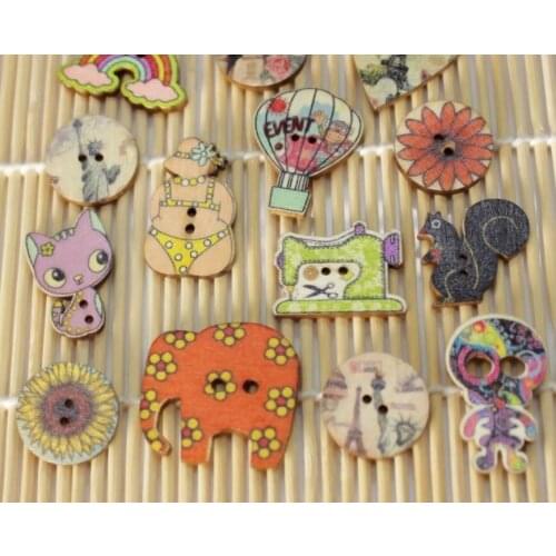 20Pcs Cartoo Animal 2 Holes Wooden Buttons Sewing Craft Scrapbooking DIY