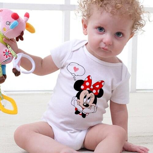 2021 Newborn Clothes Disney Minnie Mouse Printed Short Sleeve Soft Infant Bodysuit Jumpsuits Baby Boys Girls One-piece Clothes