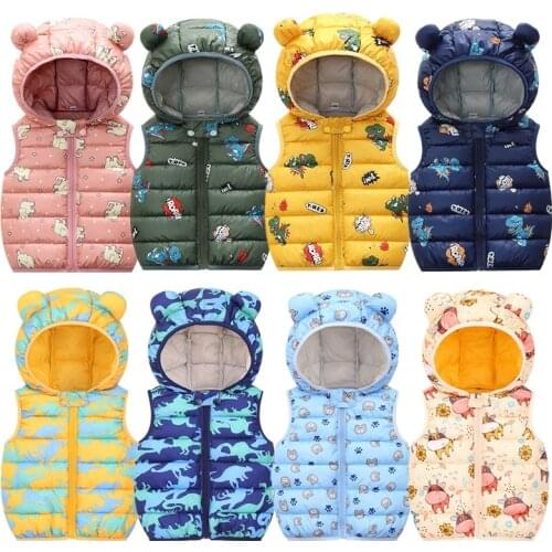 2021 Autumn Baby Girls Vest Jackets Newborn Boy Sleeveless With Hoodies Spring Coats 2-5y Toddler Kids Cotton Cartoon Waistcoat