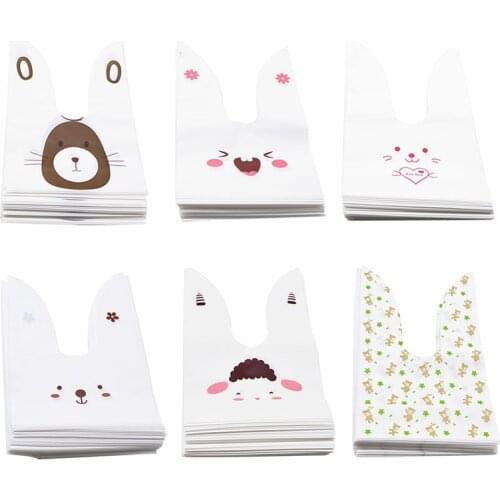 25pcs/lot 21*12.5cm Cute Cartoon Rabbit Ear Cookie Bag Plastic Packaging Biscuit Candy Gift Bags Wedding Party Decor Supplies