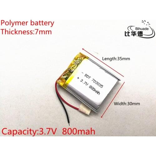3.7V 800mAh 703035 Lithium Polymer Li-Po li ion Rechargeable Battery cells For Mp3 MP4 MP5 GPS PSP