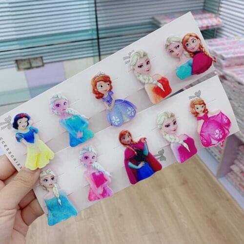 5pcs Disney cartoon anime elsa Princess Sophia Anna hair clip baby acrylic press clip girl hair trim clip headdress