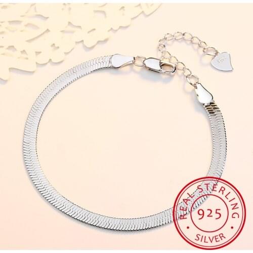 925 Sterling Silver Flat Snake Link Chain Lobster Clasp Adjustable Bracelet For Women men pulseira masculina S-B166