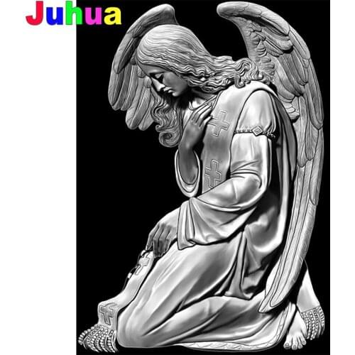 Black white angel 5d diy diamond painting cross stitch full square round drill religious diamond embroidery gift home decor