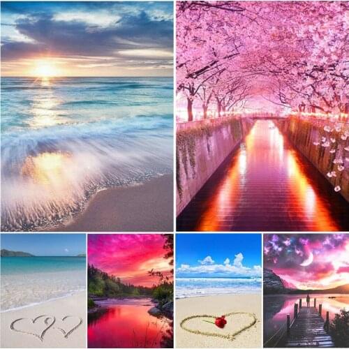 DIY 5D Diamond Painting Landscape Sea Sunset Cross Stitch Kit Handmade Hobby Full Drill Embroidery Mosaic Art Picture Decor Gift