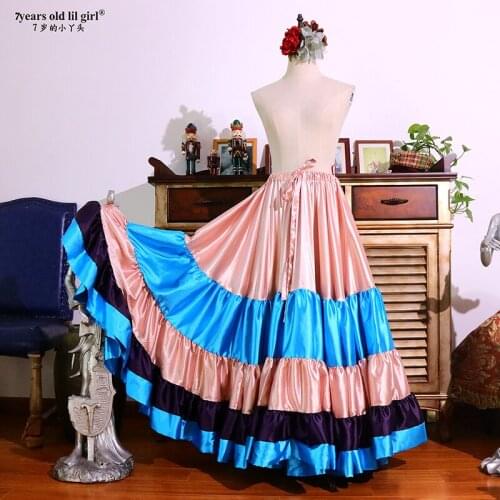 Satin Flamenco Gypsy Spanish 20 Yard Skirt Tribal Belly Dance Skirt 9EX41