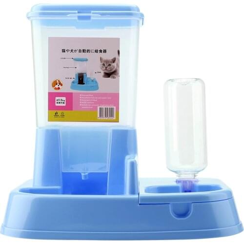 Large Capacity Dual-Use Automatic Pet Feeder Detachable Food Dispenser Water Bottle Cats Dogs Feeding Tool Blue