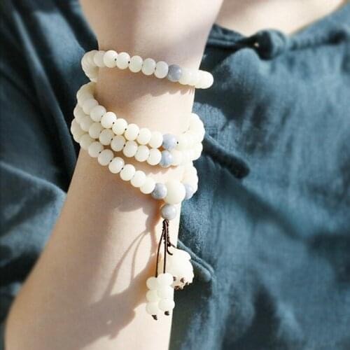 White jade Bodhi with Bodhi root lotus 108 Buddha beads hand string lady Bodhi wholesale