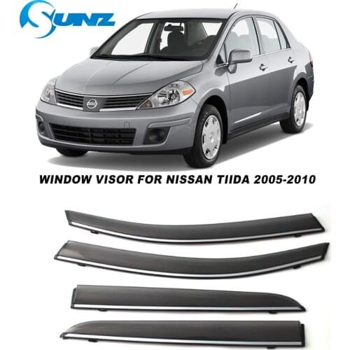 Side Window Visors For Nissan Tiida 2005 2006 2007 2008 2009 2010 Smoke Weathershields Sun Rain Deflectors Car Stylings SUNZ