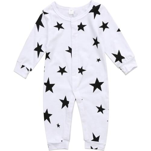Newborn Baby Boy Girls Clothes Star Print Cotton Long Sleeve Romper Single Breasted Jumpsuit Outfit Clothes Age 0-18M