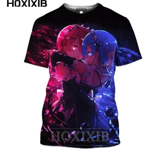 HOXIXIB Re Zero T Shirt Men Beach 3D Printing Anime Girl Tshirt Women Bikini Cute Twin Loli Rem Sexy Maid Ram Hentai Streetwear