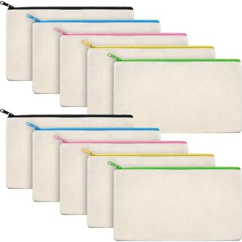 10Pcs Canvas Makeup Bags Canvas Zipper Pouch Bags Pencil Case DIY Craft Bags for Travel DIY Craft School Colorful Zipper