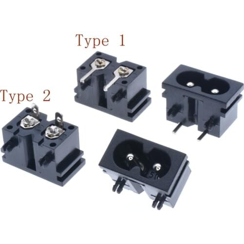IEC 60320 C8 AC Power Socket inlet split panel and 2 pin PCB Mount