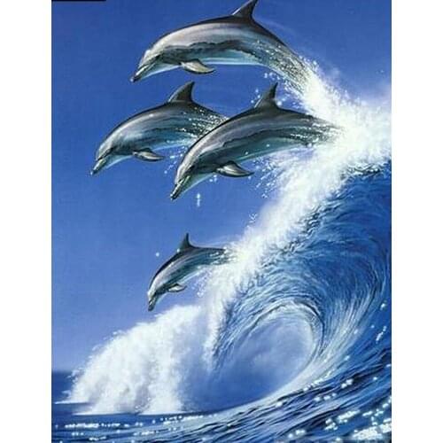 Full Square/Round Drill 5D DIY Diamond Painting "Dolphin Jumps" 3D Rhinestone Embroidery Cross Stitch 5D Home Decor Gift
