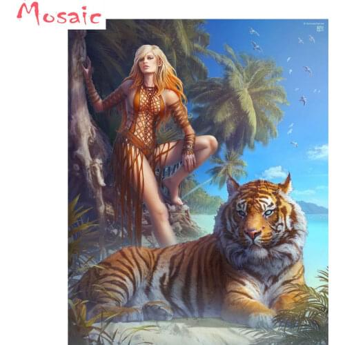 Rhinestone picture,Diamond Embroidery,5D,Diamond Painting,tiger woman Cross Stitch,Diamond Mosaic,Needlework,Crafts,Christmas