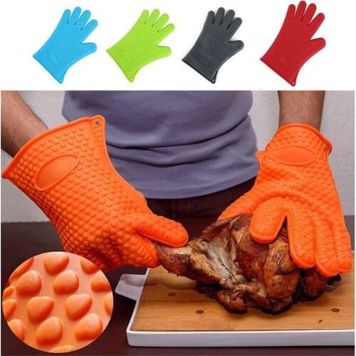 2Pcs Thick Silicone BBQ Gloves High Temperature Resistance Oven Microwave Kitchen Baking Gloves Kitchen Gadgets Accessories