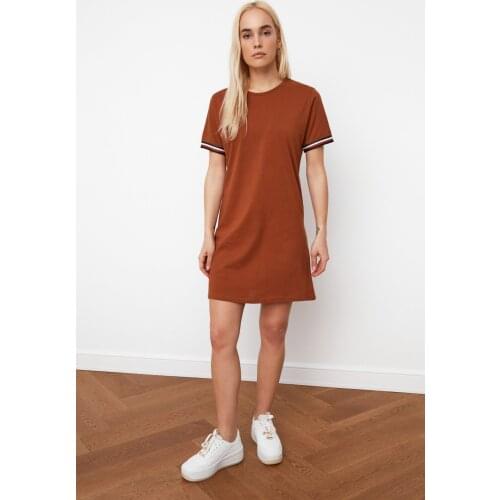 Brown Stripe Detailed Knitted Dress casual dress womens dress